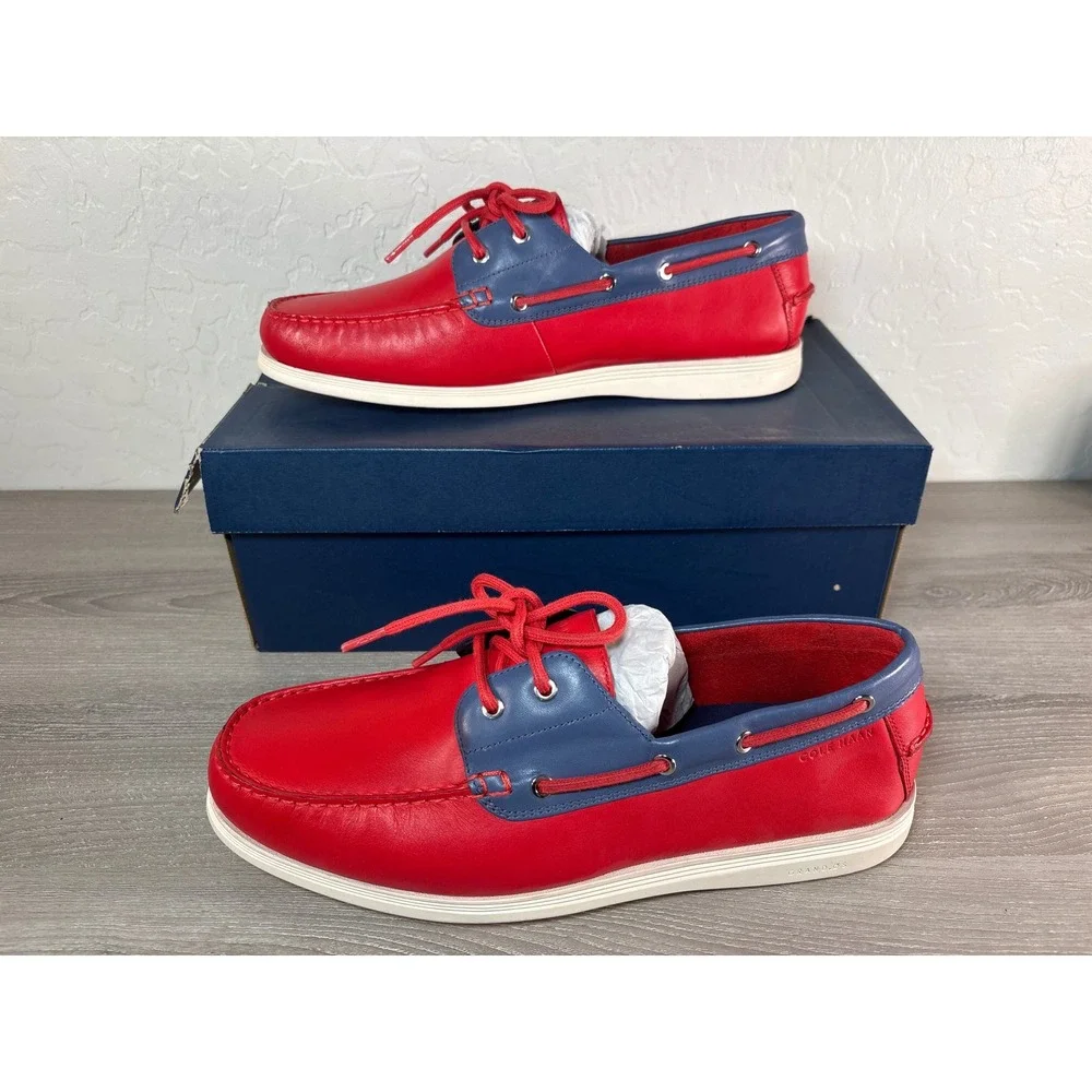Cole Haan Cornel 2-Eye Boat Shoes Red Blue Leather C32581 Mens 10.5 M